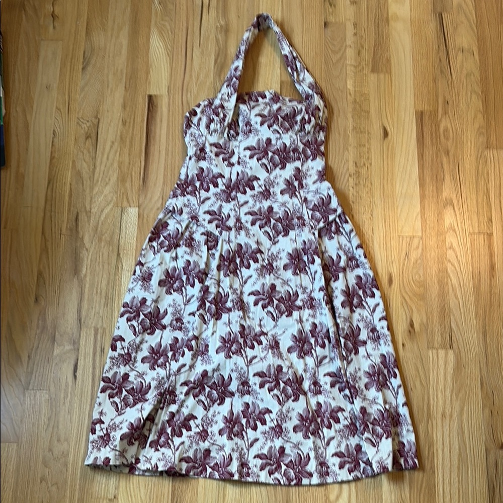 Drop Waist Fit & Flair Floral Halter Dress